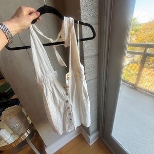 Women’s Halter Button-Front Tie-Back Dress in White/Off-White